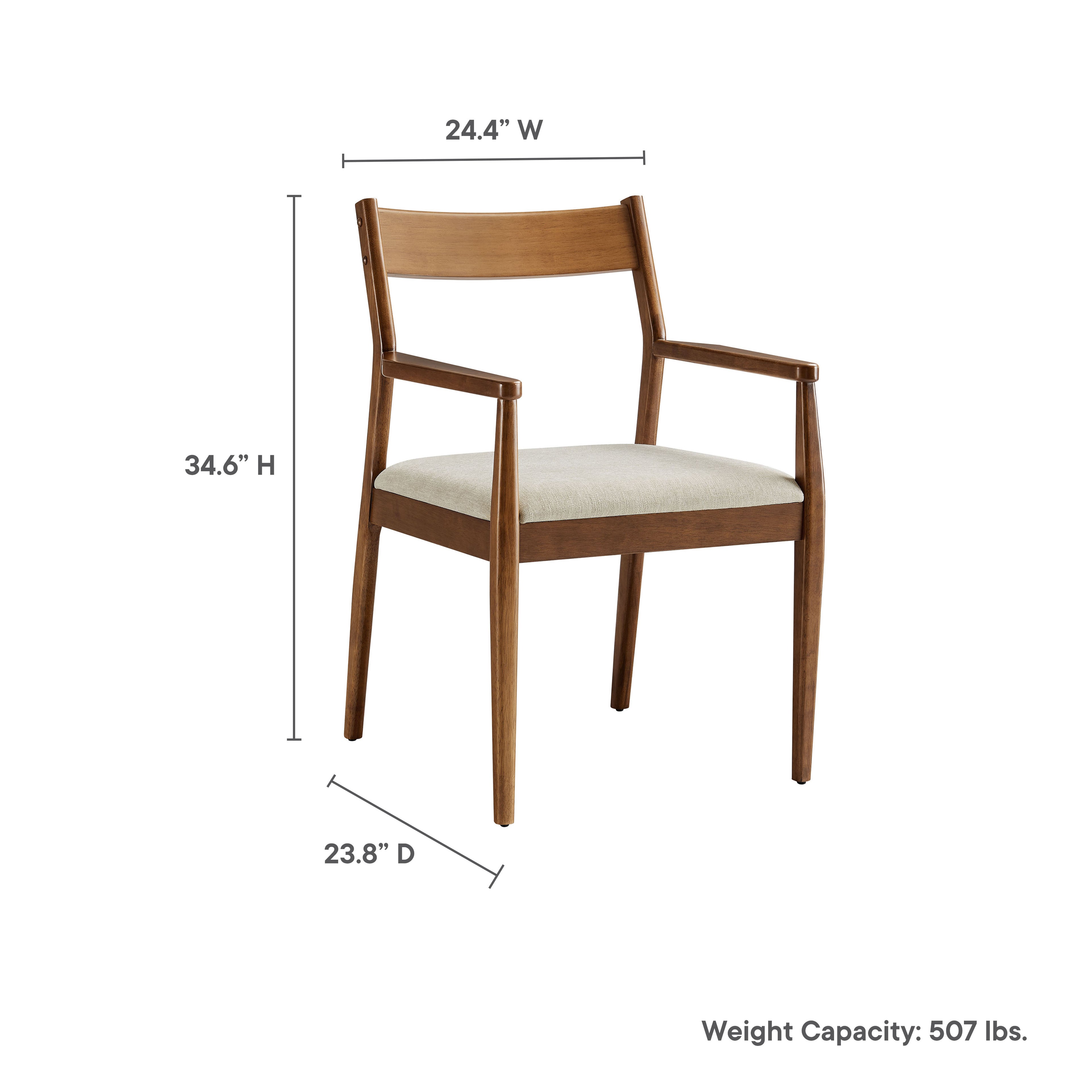 Solara Fabric Wood Dining Armchairs Set of 2 - Walnut Heathered Weave Beige