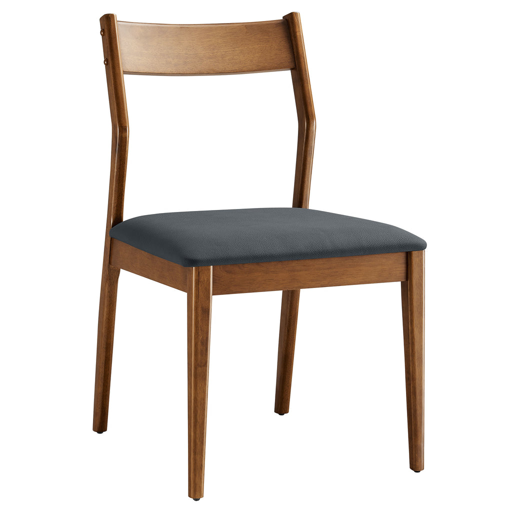 Solara Vegan Leather Wood Dining Side Chairs Set of 2 - Walnut Black