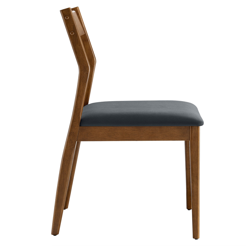 Solara 7-Piece Wood Dining Set with Vegan Leather Side Chairs - Walnut Black