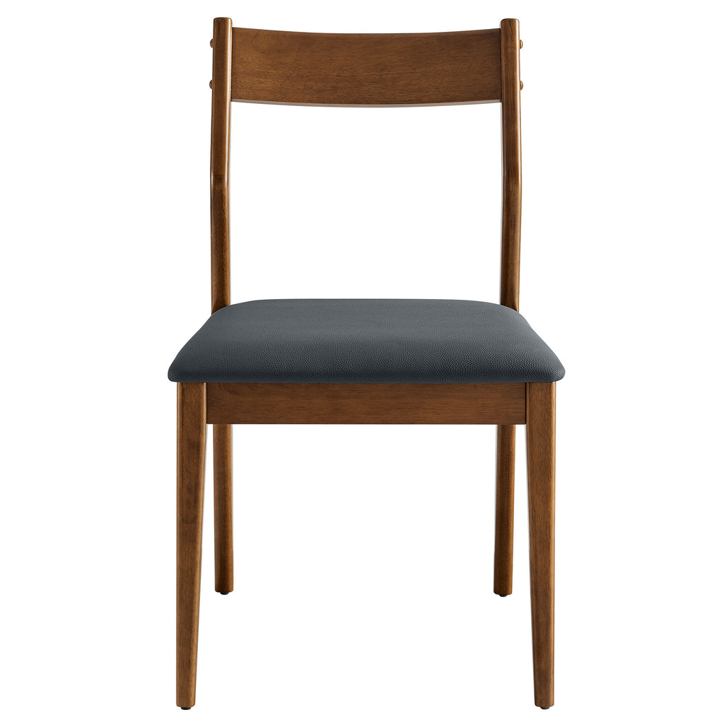 Solara Vegan Leather Wood Dining Side Chairs Set of 2 - Walnut Black