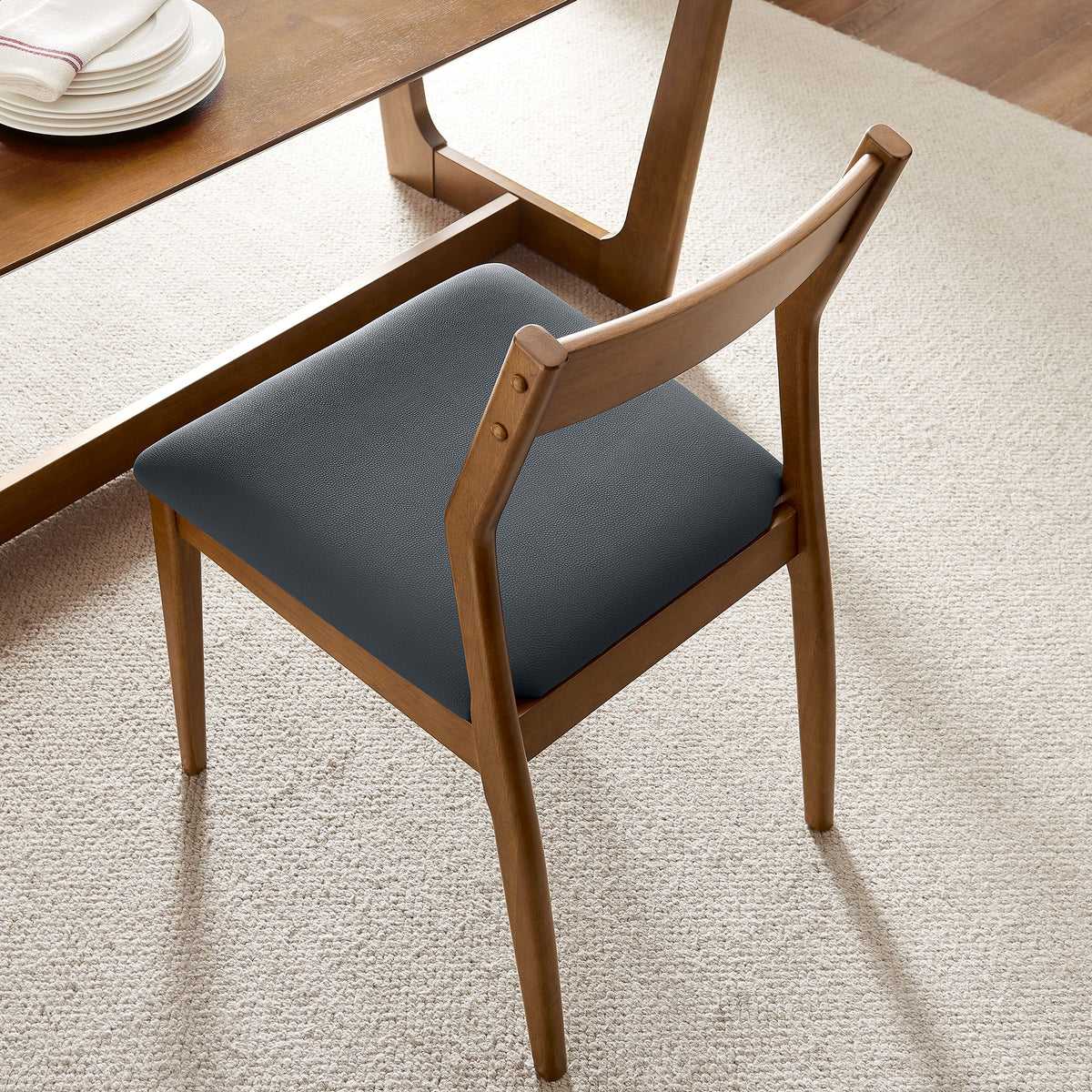 Solara Vegan Leather Wood Dining Side Chairs Set of 2 - Walnut Black