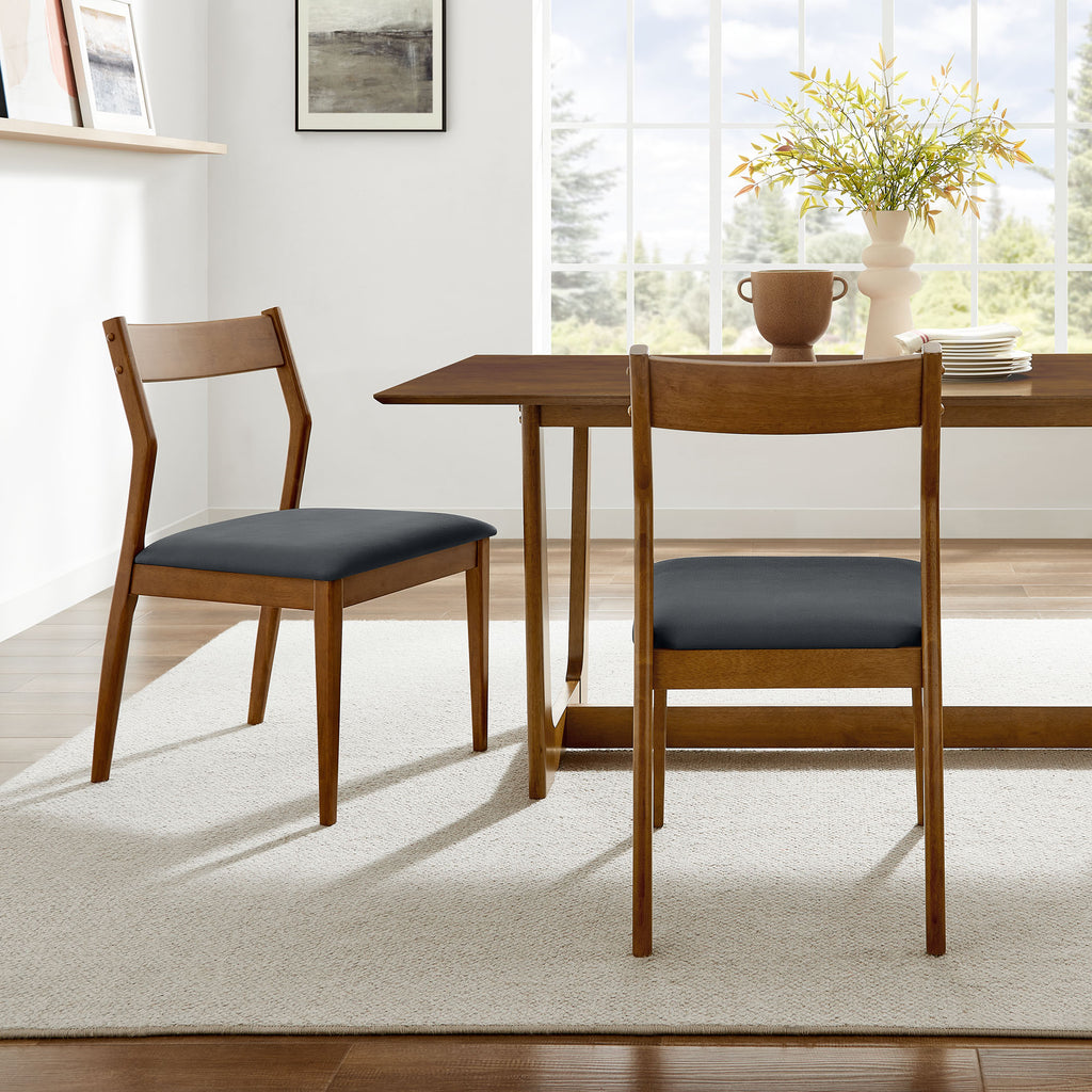 Solara Vegan Leather Wood Dining Side Chairs Set of 2 - Walnut Black