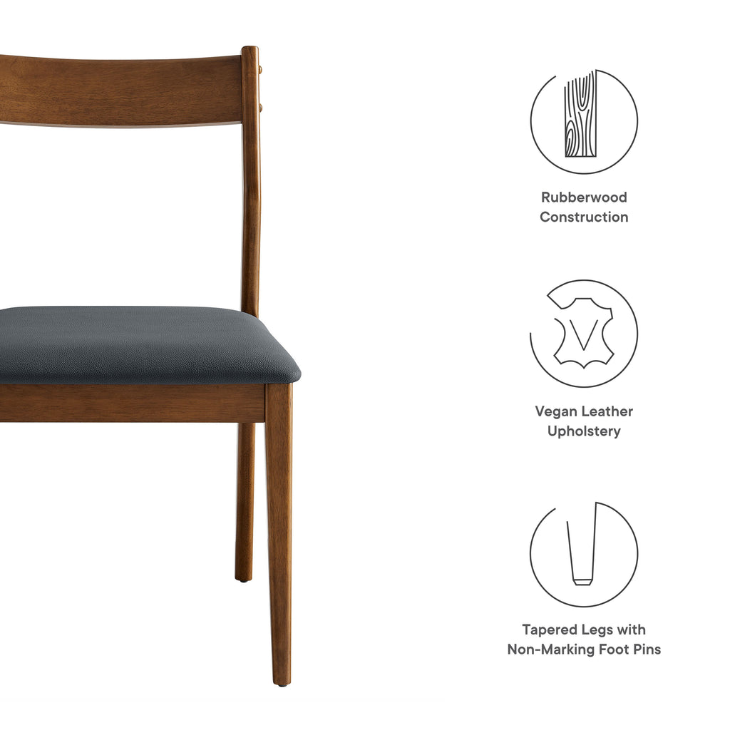 Solara Vegan Leather Wood Dining Side Chairs Set of 2 - Walnut Black