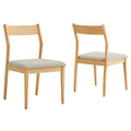 Solara Fabric Wood Dining Side Chairs Set of 2 - Natural Heathered Weave Beige