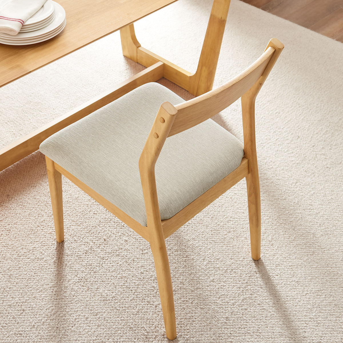 Solara Fabric Wood Dining Side Chairs Set of 2 - Natural Heathered Weave Beige