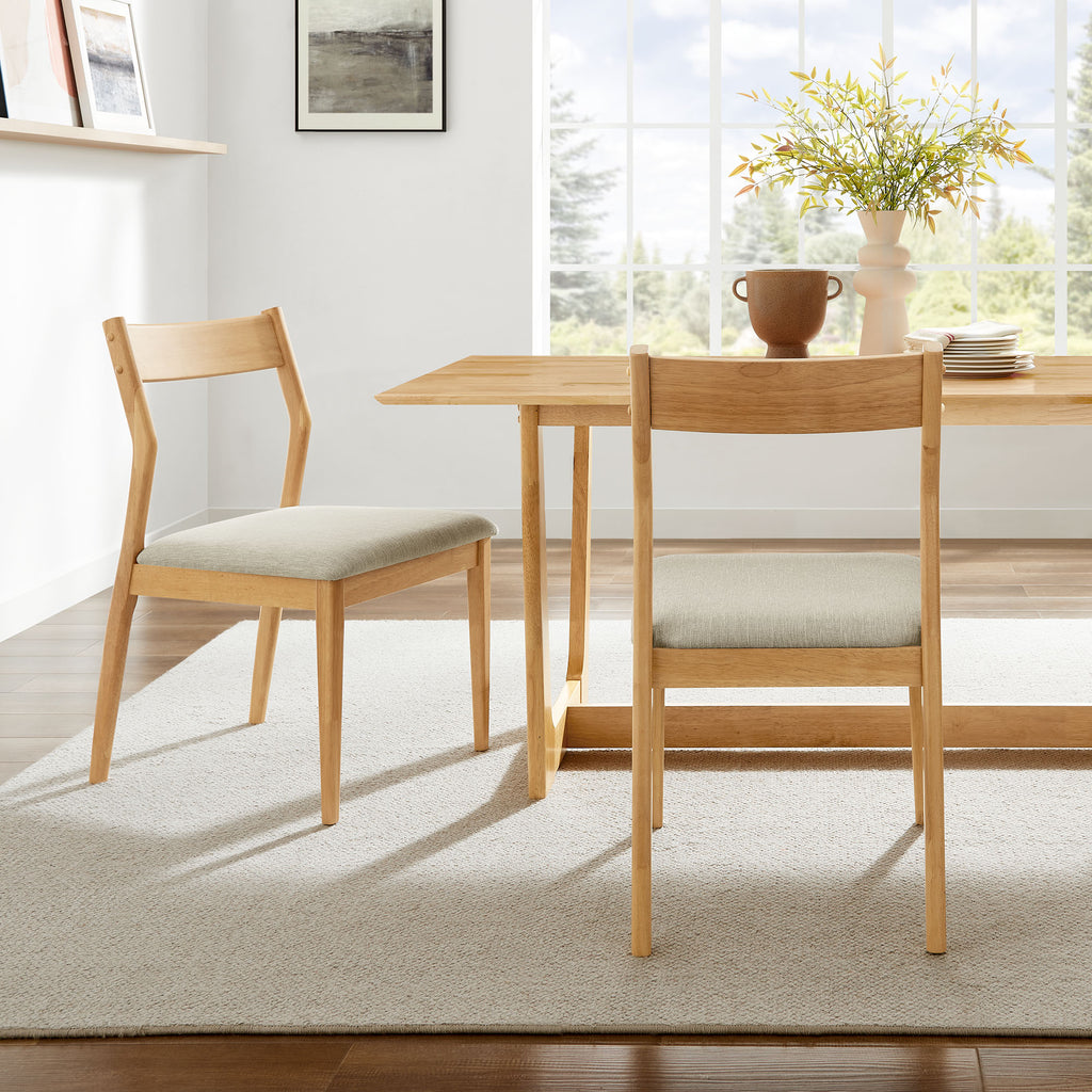 Solara Fabric Wood Dining Side Chairs Set of 2 - Natural Heathered Weave Beige