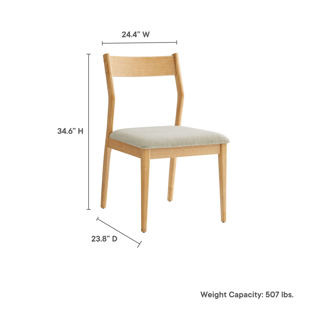Solara Fabric Wood Dining Side Chairs Set of 2 - Natural Heathered Weave Beige
