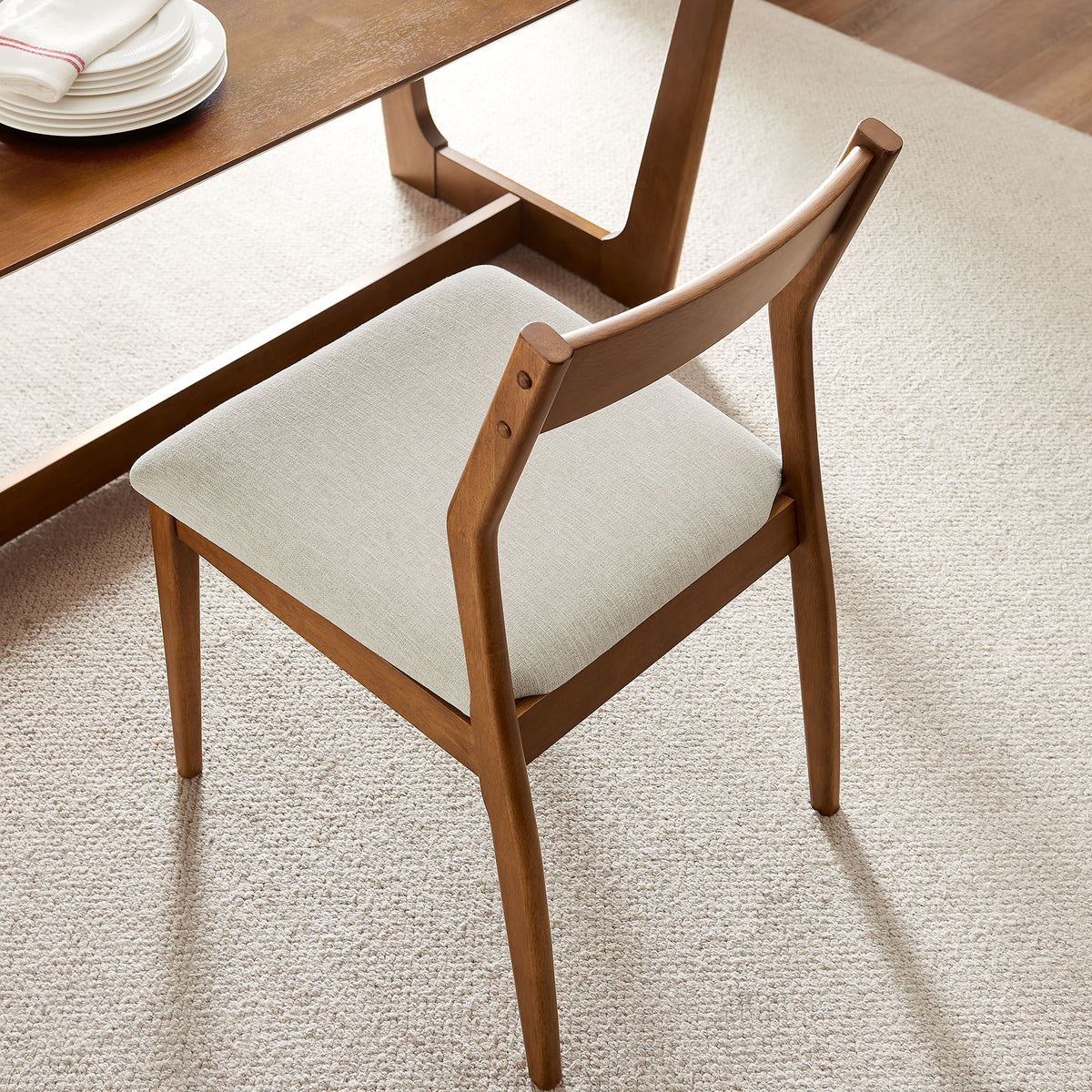 Solara Fabric Wood Dining Side Chairs Set of 2 - Walnut Heathered Weave Beige