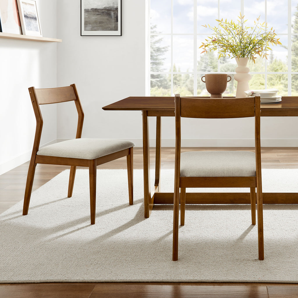 Solara Fabric Wood Dining Side Chairs Set of 2 - Walnut Heathered Weave Beige