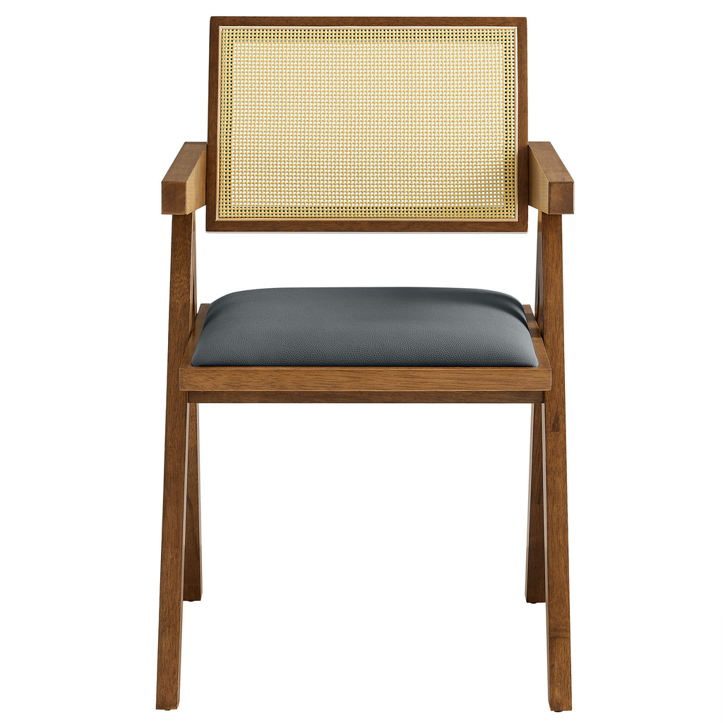 Thera Vegan Leather Cane Dining Armchairs Set of 2 - Walnut Black