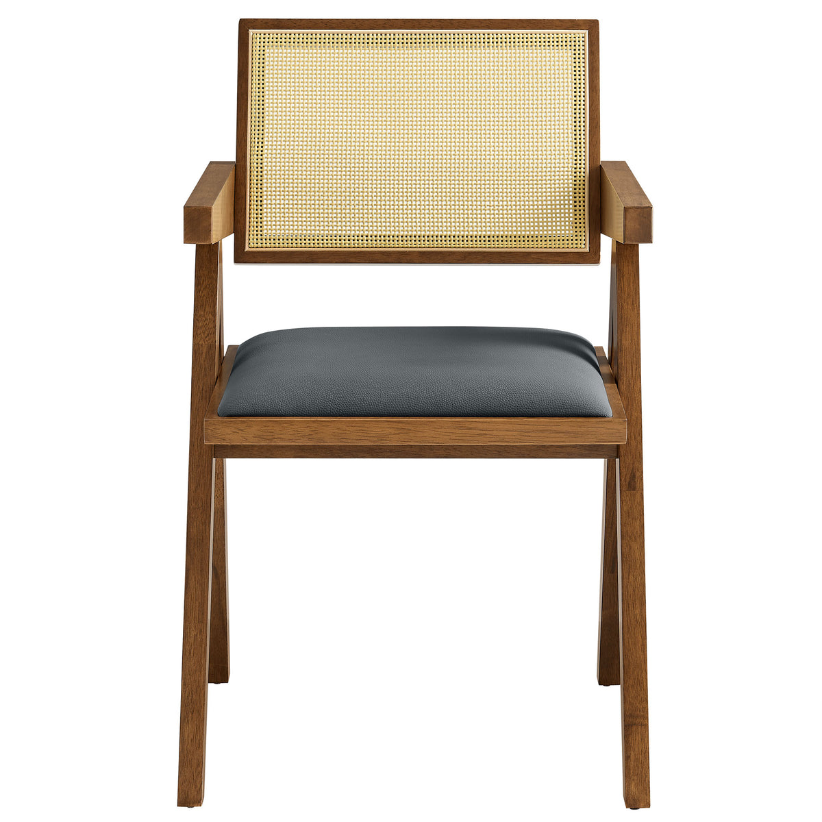 Thera Vegan Leather Cane Dining Armchairs Set of 2 - Walnut Black