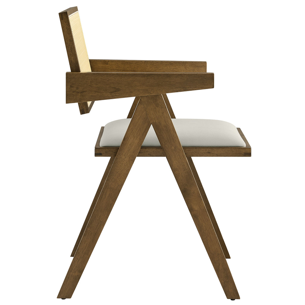 Thera Vegan Leather Cane Dining Armchairs Set of 2 - Weathered Oak Stone