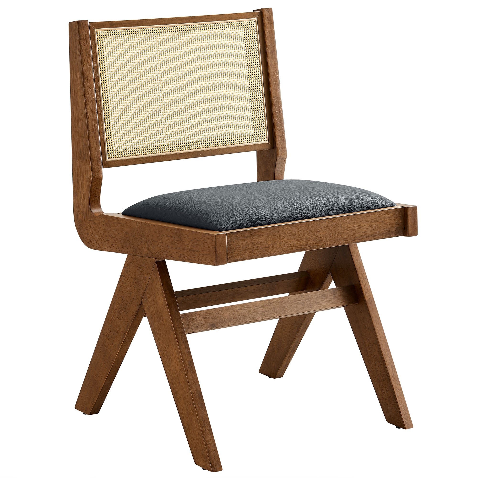Thera Vegan Leather and Cane Dining Side Chairs Set of 2 - Walnut Black