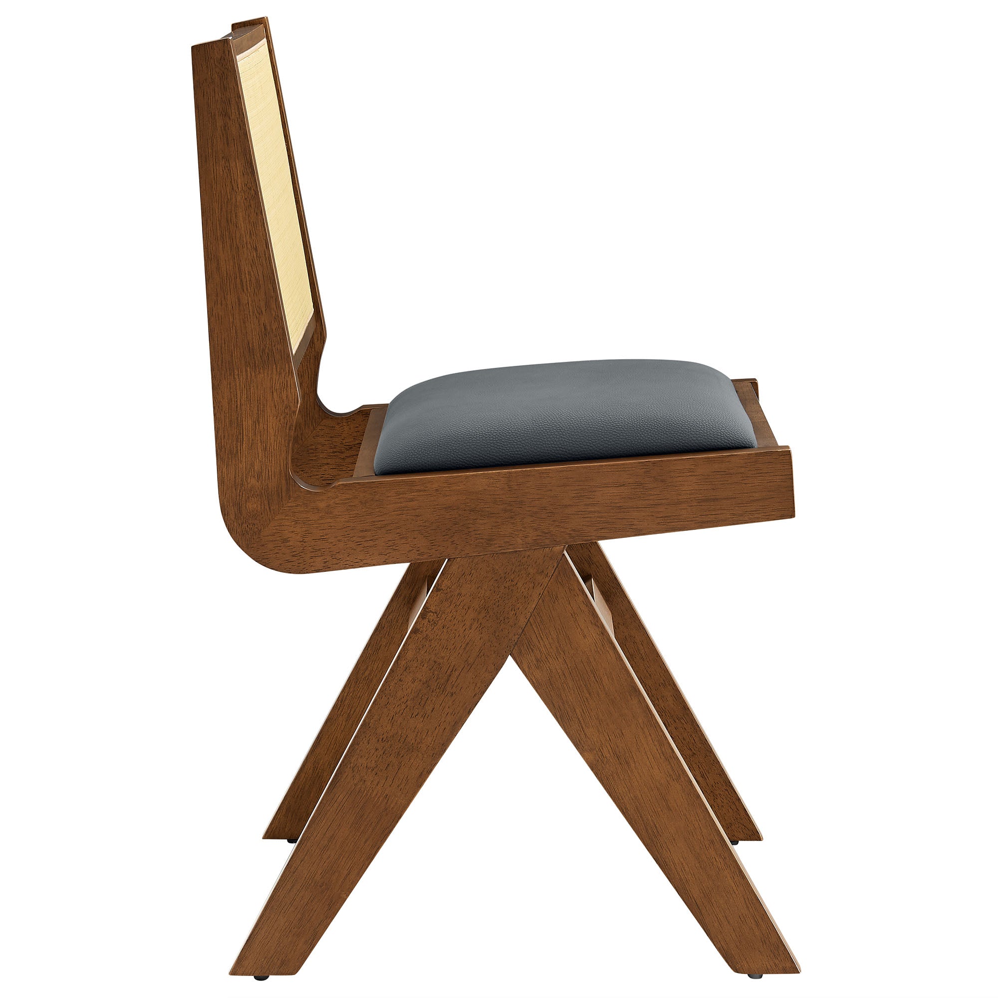 Thera Vegan Leather and Cane Dining Side Chairs Set of 2 - Walnut Black