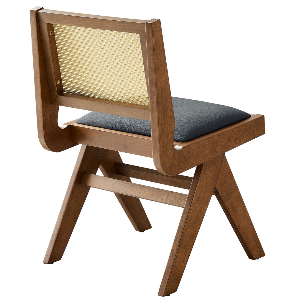 Thera Vegan Leather and Cane Dining Side Chairs Set of 2 - Walnut Black