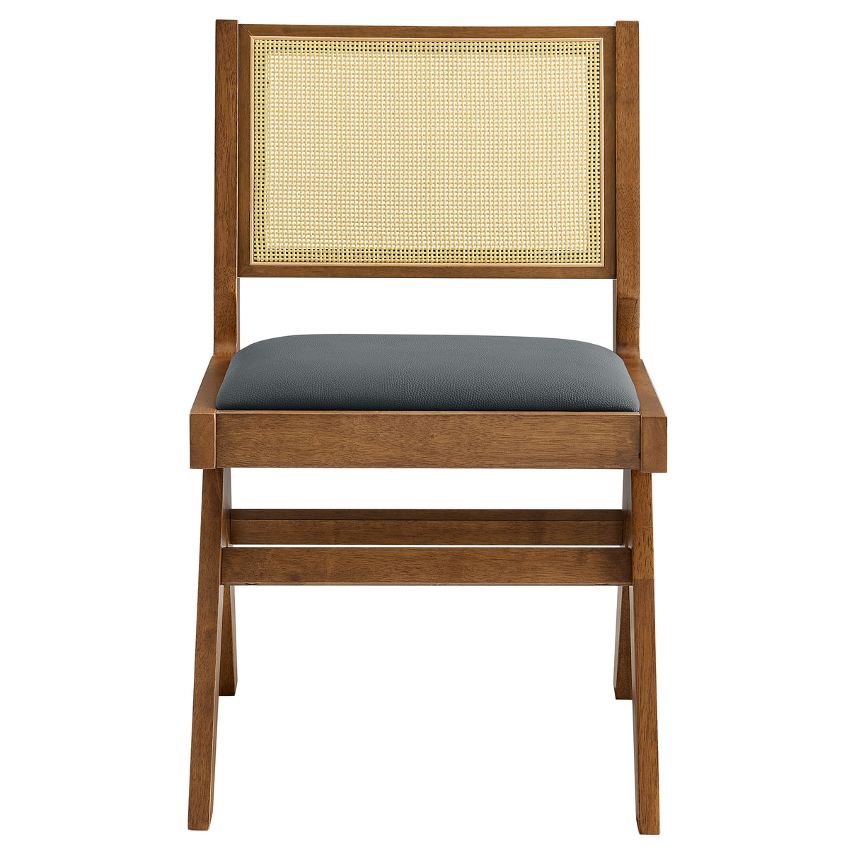 Thera Vegan Leather and Cane Dining Side Chairs Set of 2 - Walnut Black