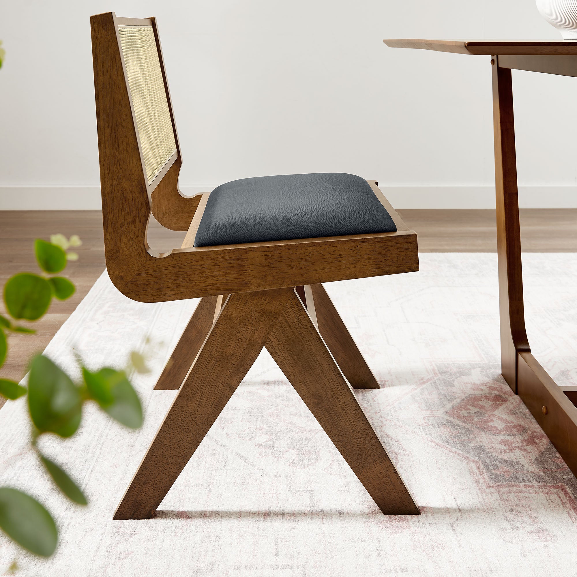 Thera Vegan Leather and Cane Dining Side Chairs Set of 2 - Walnut Black