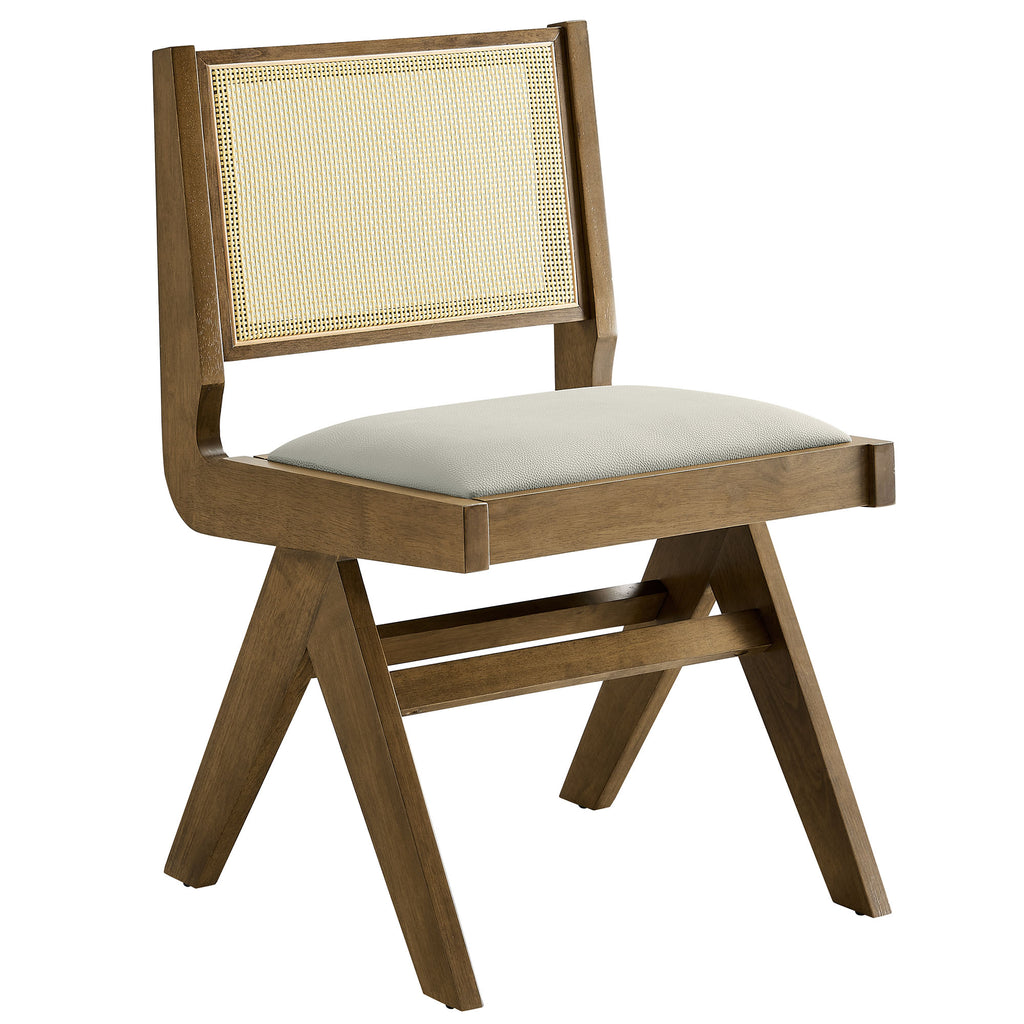 Thera Vegan Leather and Cane Dining Side Chairs Set of 2 - Weathered Oak Stone