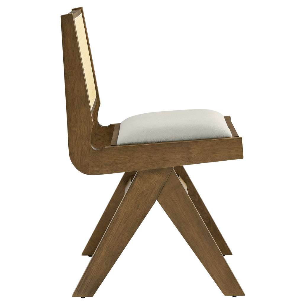 Thera Vegan Leather and Cane Dining Side Chairs Set of 2 - Weathered Oak Stone