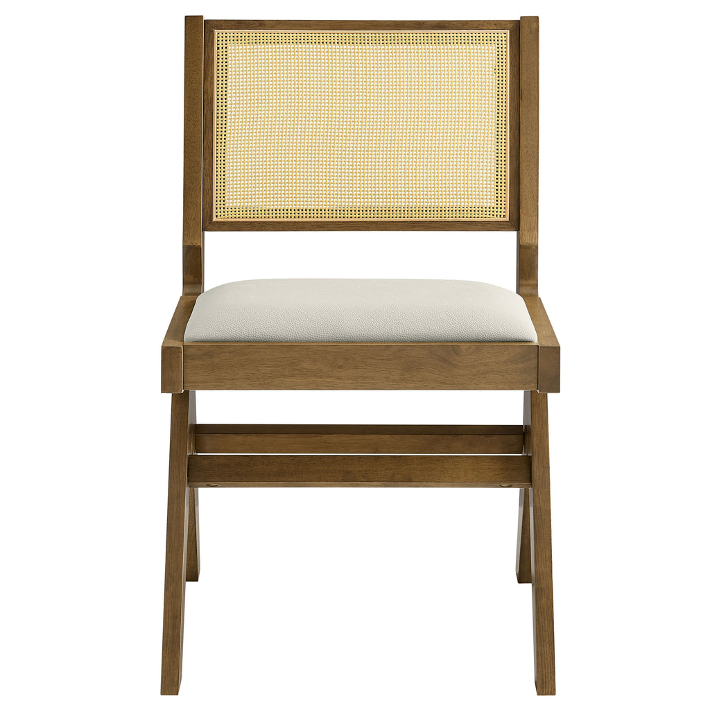 Thera Vegan Leather and Cane Dining Side Chairs Set of 2 - Weathered Oak Stone