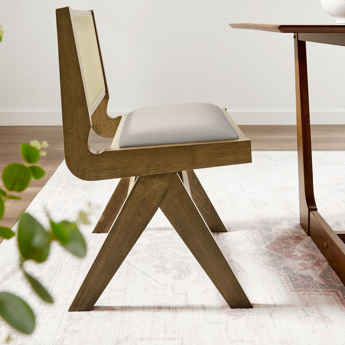 Thera Vegan Leather and Cane Dining Side Chairs Set of 2 - Weathered Oak Stone