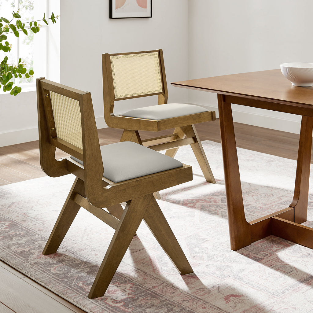 Thera Vegan Leather and Cane Dining Side Chairs Set of 2 - Weathered Oak Stone