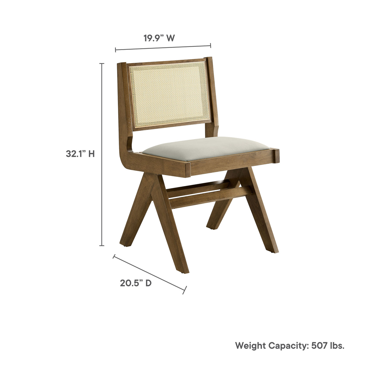 Thera Vegan Leather and Cane Dining Side Chairs Set of 2 - Weathered Oak Stone
