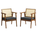 Thera Vegan Leather and Cane Accent Armchairs Set of 2 - Walnut Black