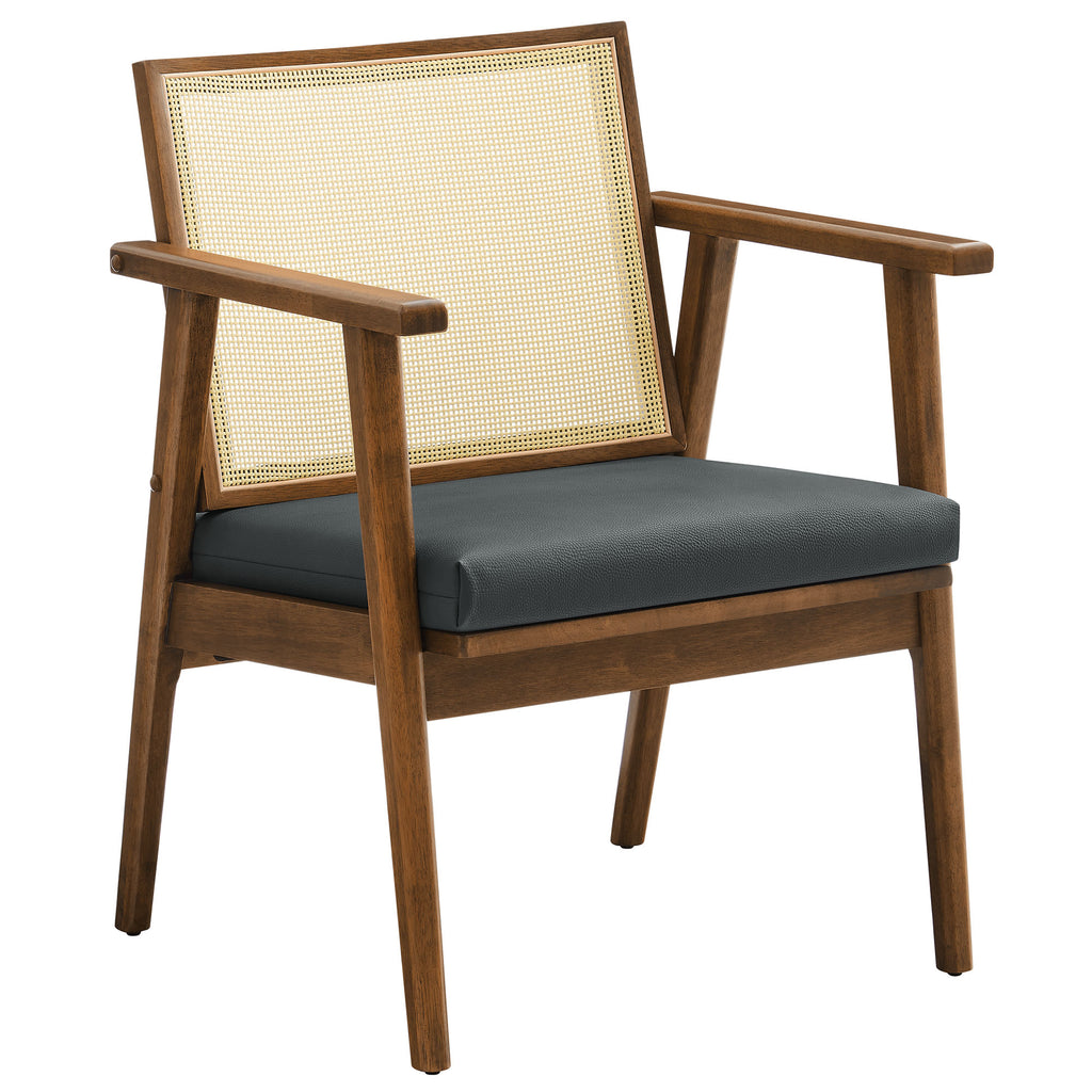 Thera Vegan Leather and Cane Accent Armchairs Set of 2 - Walnut Black