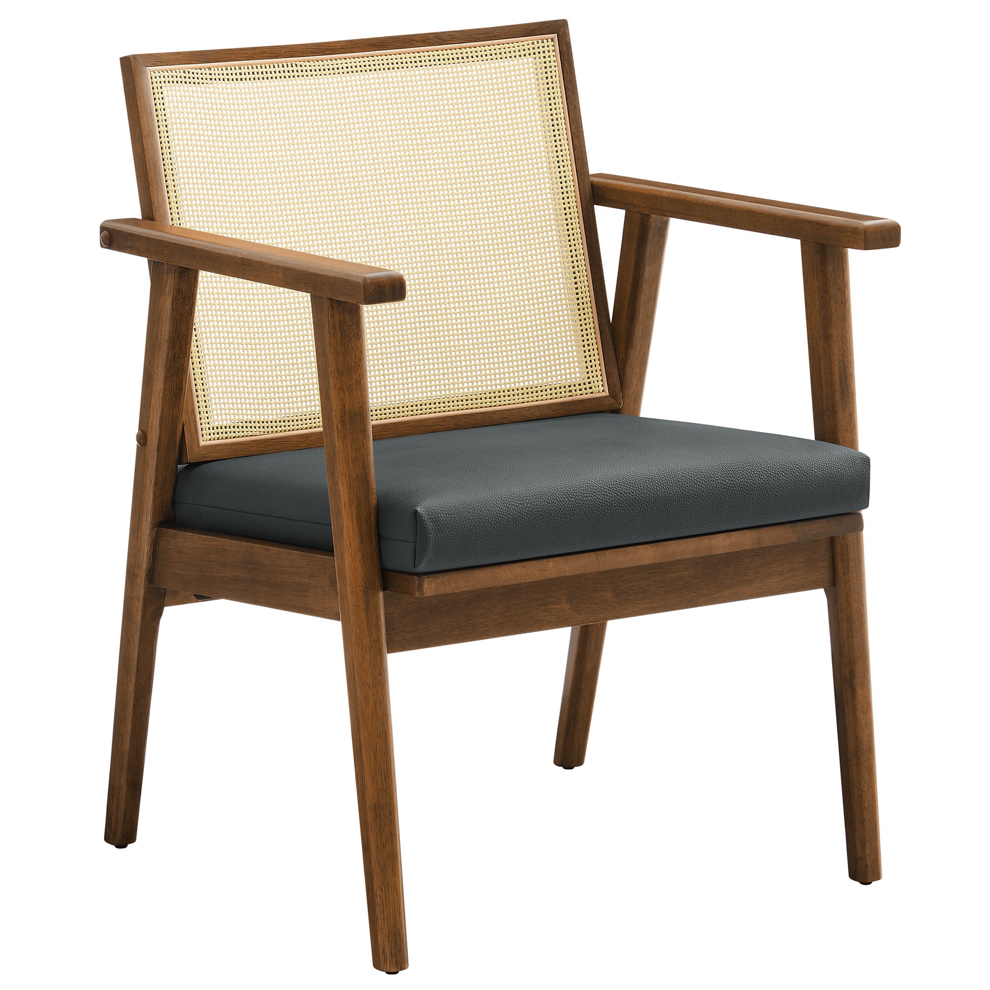 Thera Vegan Leather and Cane Accent Armchairs Set of 2 - Walnut Black