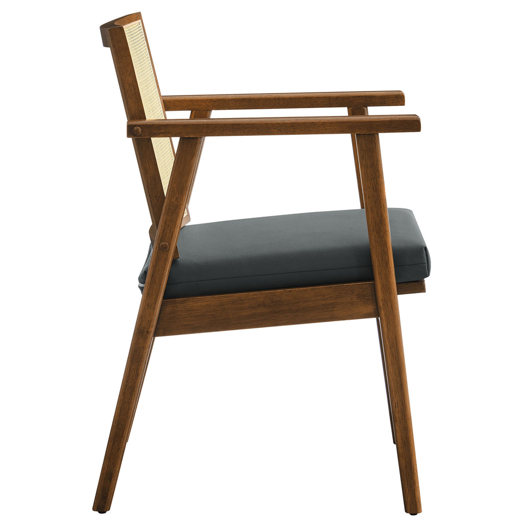 Thera Vegan Leather and Cane Accent Armchairs Set of 2 - Walnut Black