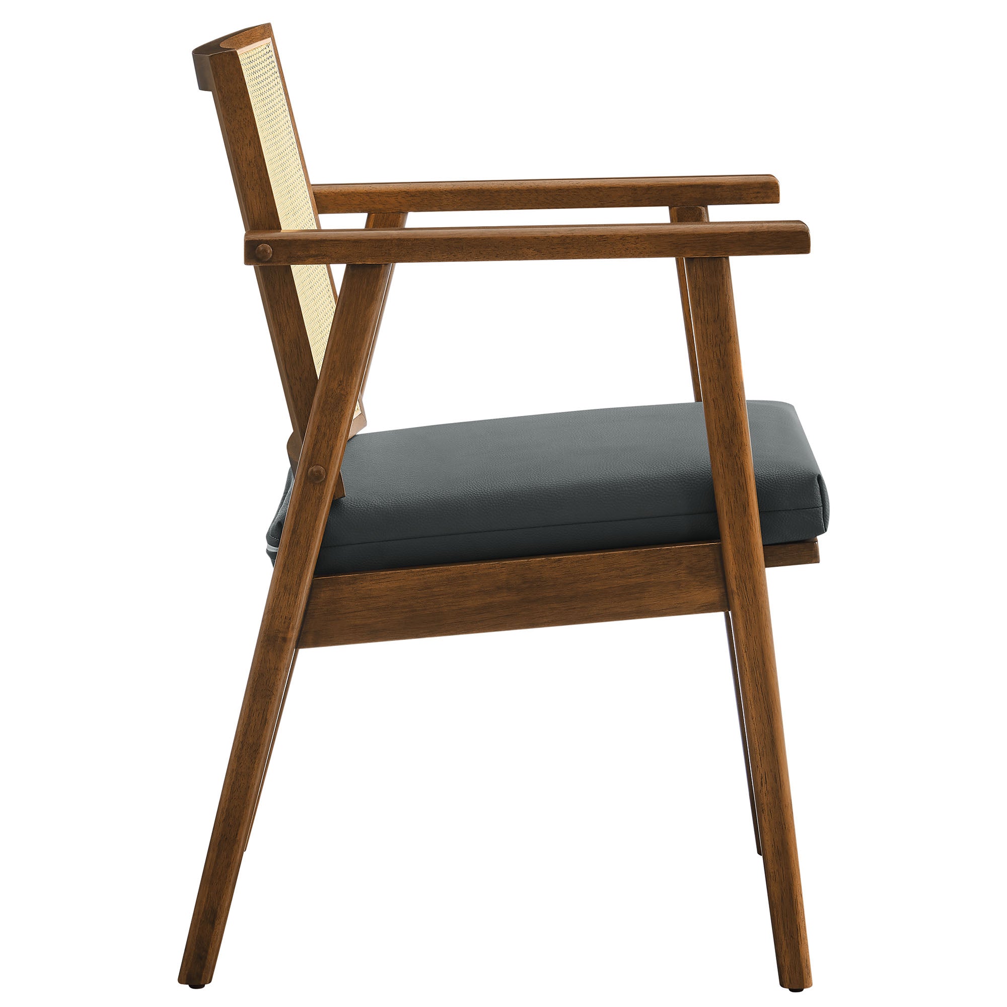Thera Vegan Leather and Cane Accent Armchairs Set of 2 - Walnut Black
