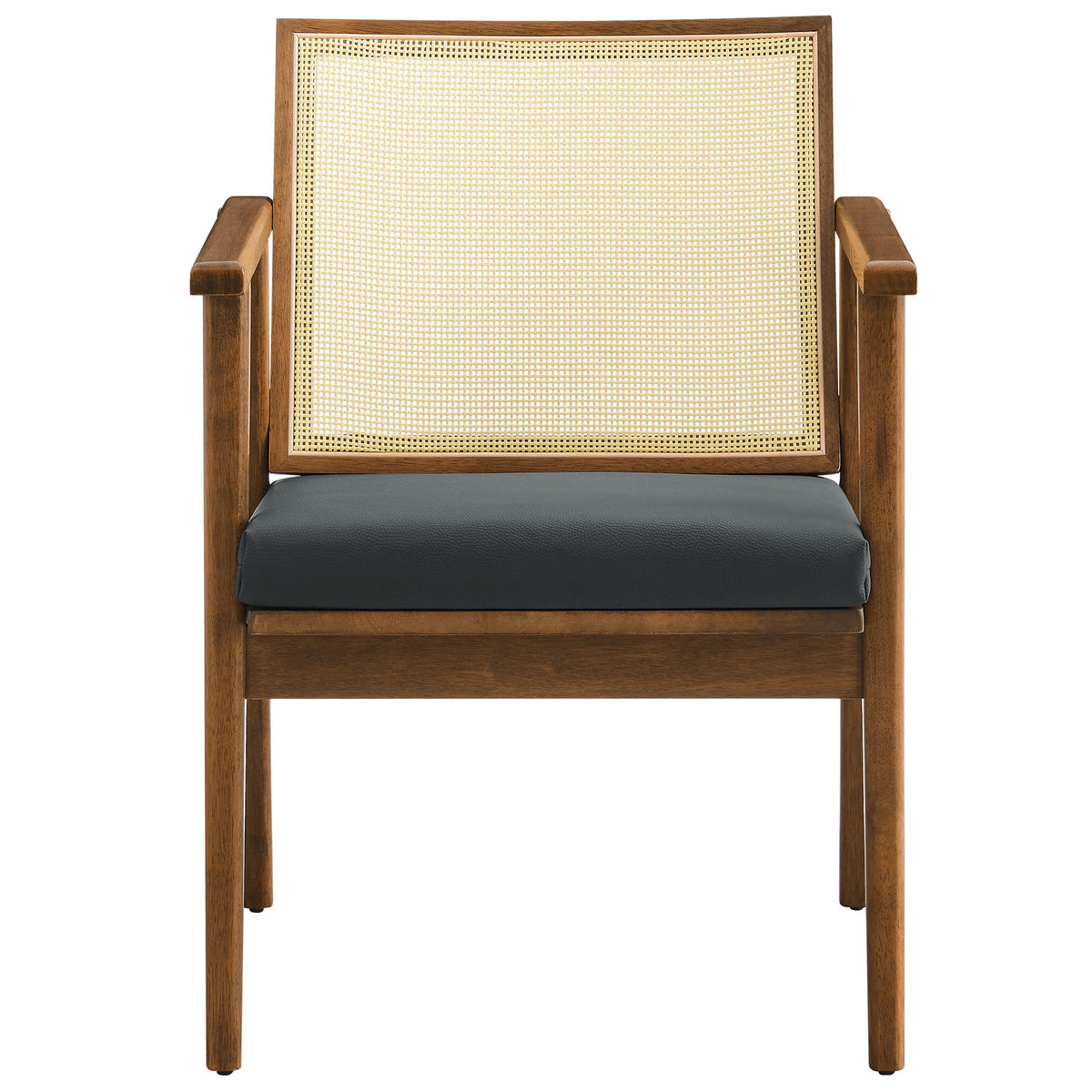 Thera Vegan Leather and Cane Accent Armchairs Set of 2 - Walnut Black