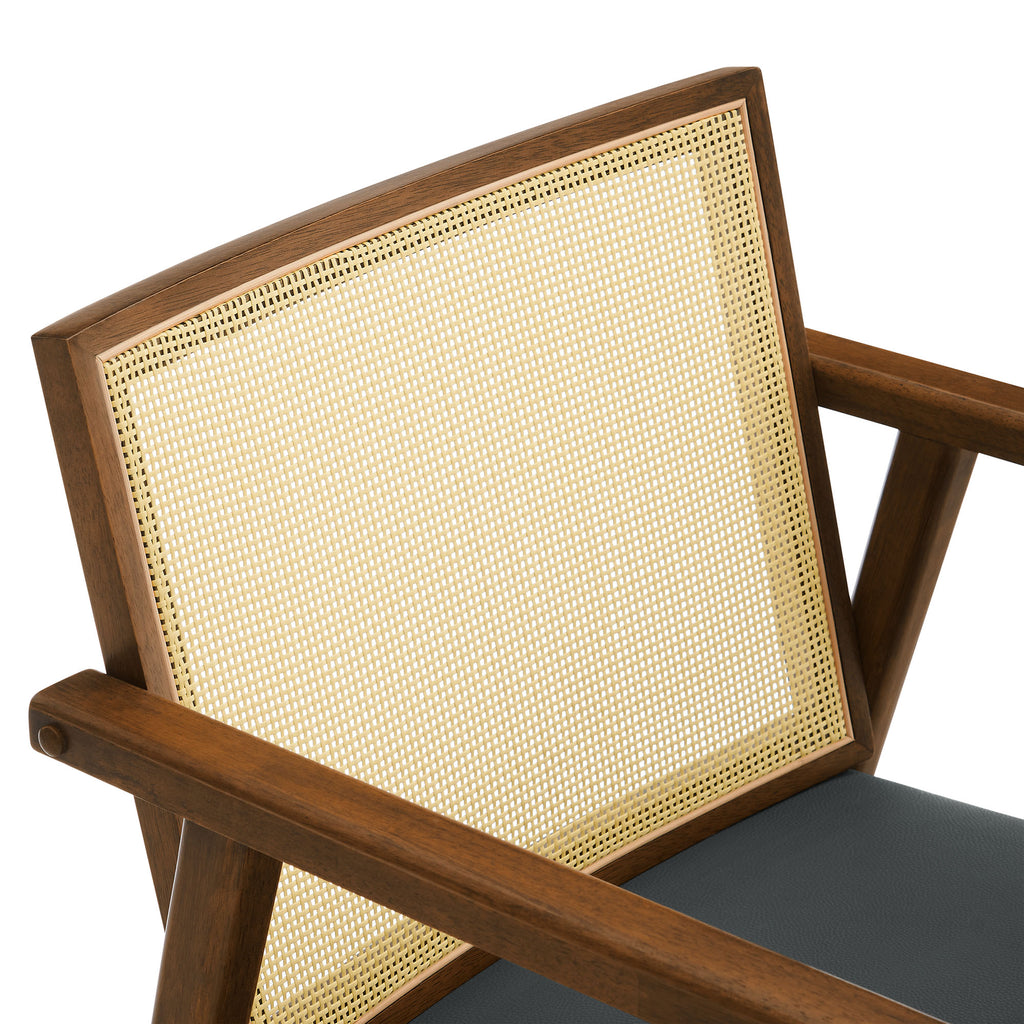 Thera Vegan Leather and Cane Accent Armchairs Set of 2 - Walnut Black