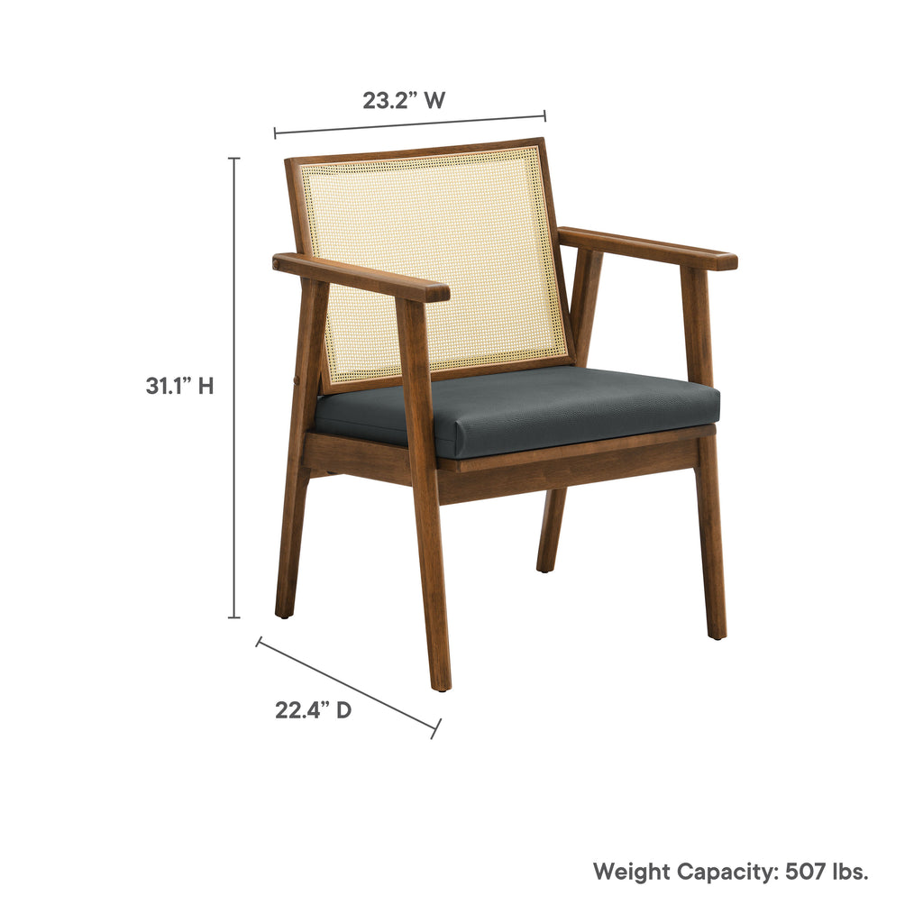 Thera Vegan Leather and Cane Accent Armchairs Set of 2 - Walnut Black