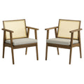 Thera Vegan Leather and Cane Accent Armchairs Set of 2 - Weathered Oak Stone