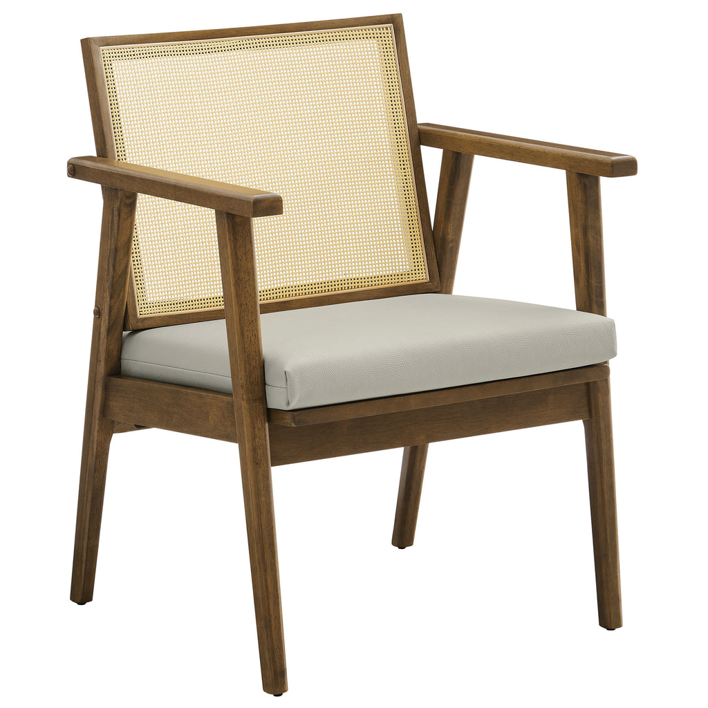 Thera Vegan Leather and Cane Accent Armchairs Set of 2 - Weathered Oak Stone