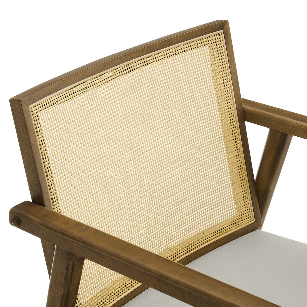 Thera Vegan Leather and Cane Accent Armchairs Set of 2 - Weathered Oak Stone