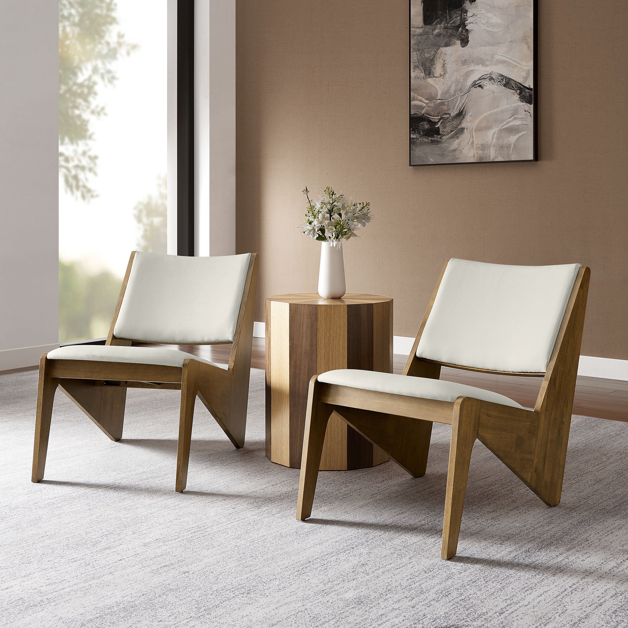 Rylina Vegan Leather Accent Chairs Set of 2 - Weathered Oak Stone