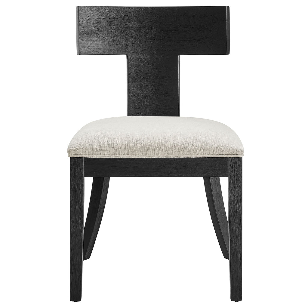 Peregrine Wood and Fabric Upholstered Dining Chairs Set of 2 - Black Heathered Weave Ivory