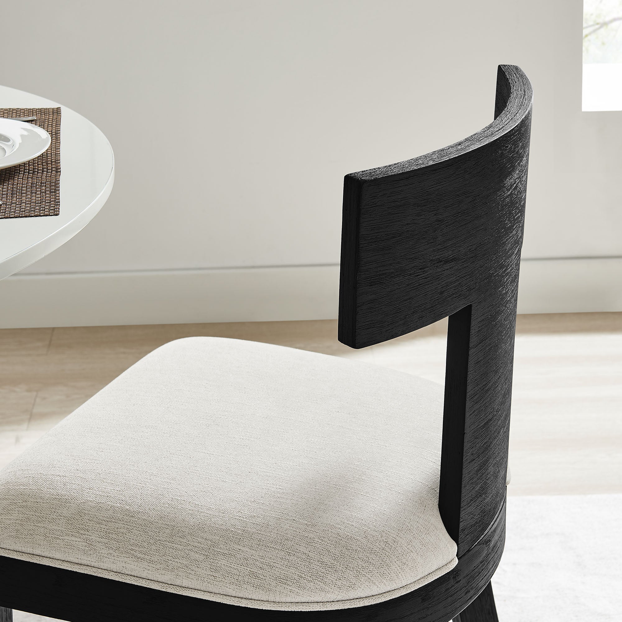 Peregrine Wood and Fabric Upholstered Dining Chairs Set of 2 - Black Heathered Weave Ivory