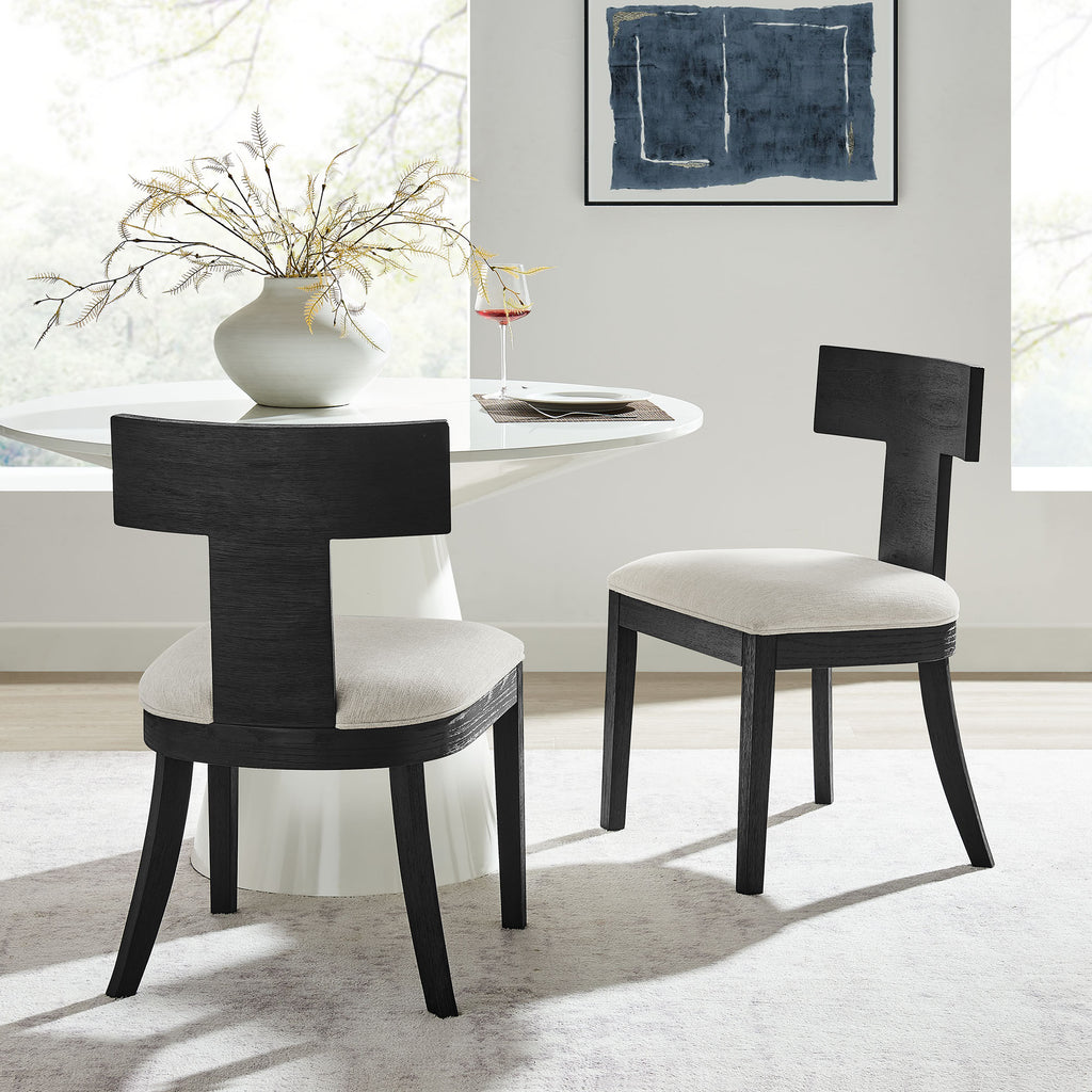 Peregrine Wood and Fabric Upholstered Dining Chairs Set of 2 - Black Heathered Weave Ivory