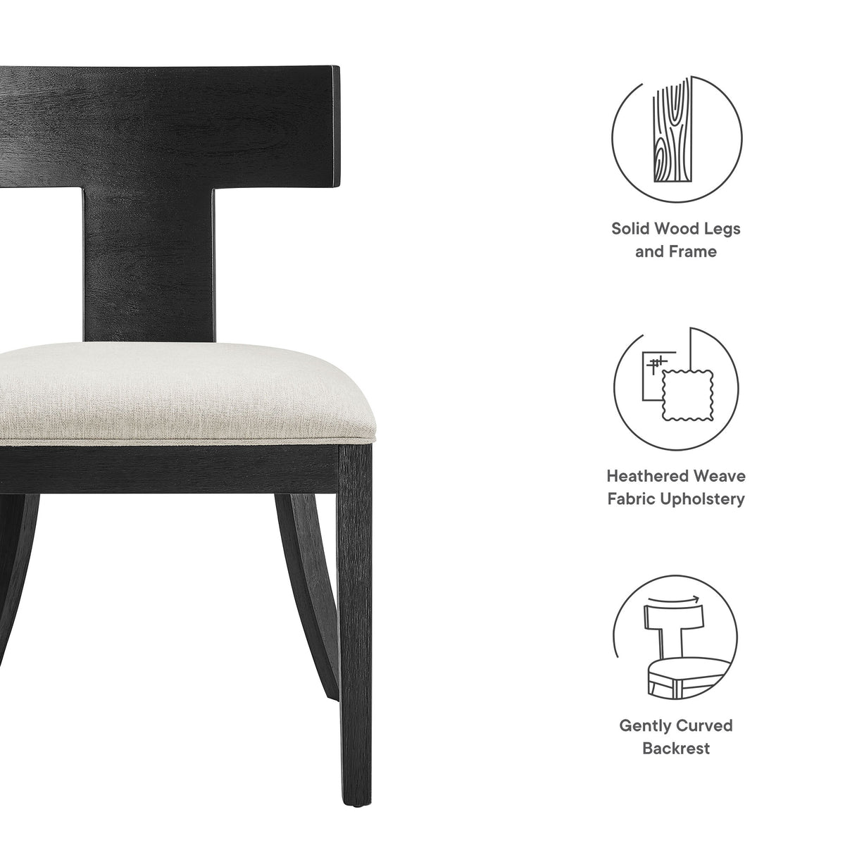 Peregrine Wood and Fabric Upholstered Dining Chairs Set of 2 - Black Heathered Weave Ivory