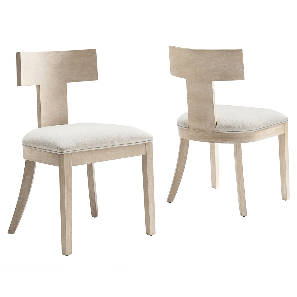 Peregrine Wood and Fabric Upholstered Dining Chairs Set of 2 - Natural Heathered Weave Ivory
