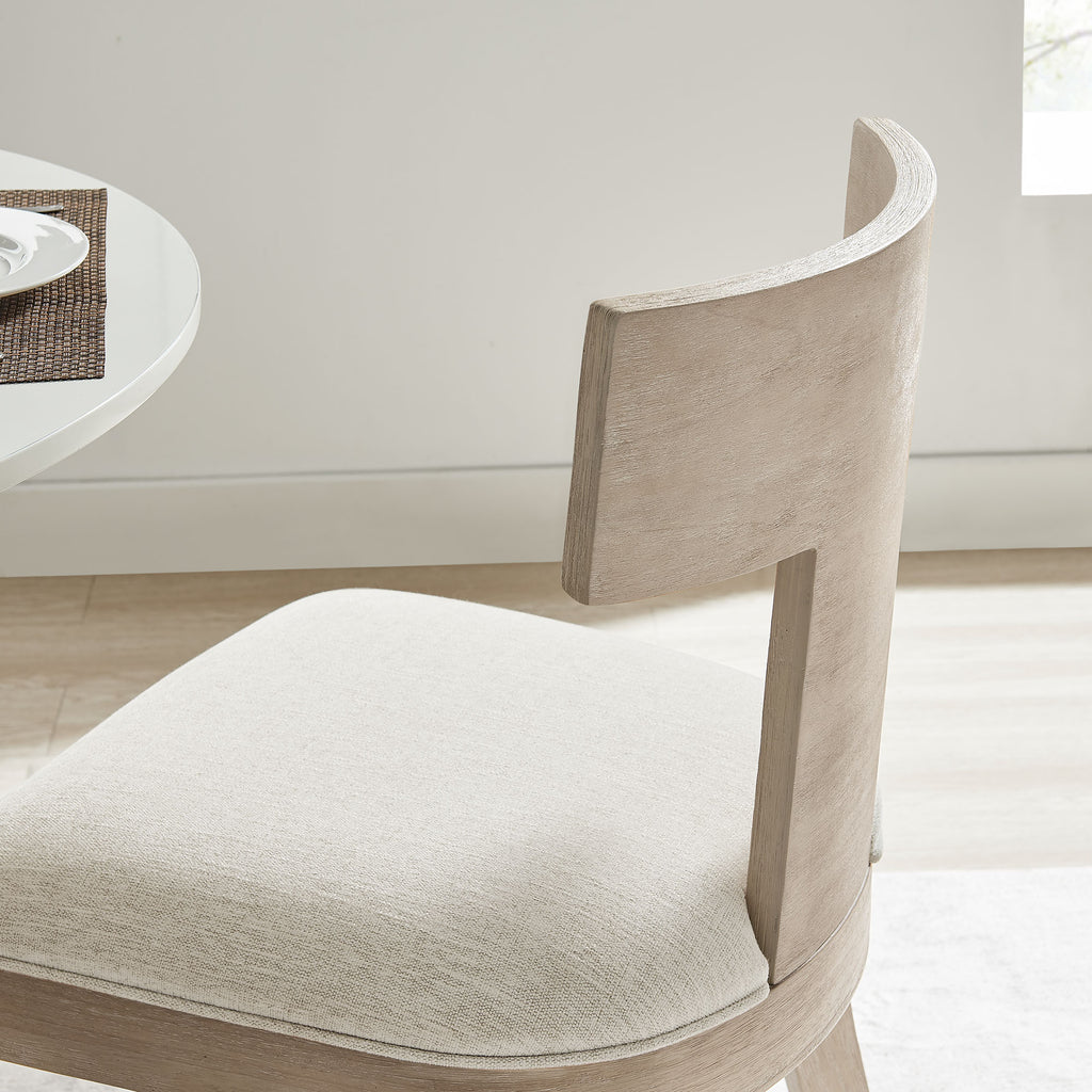 Peregrine Wood and Fabric Upholstered Dining Chairs Set of 2 - Natural Heathered Weave Ivory