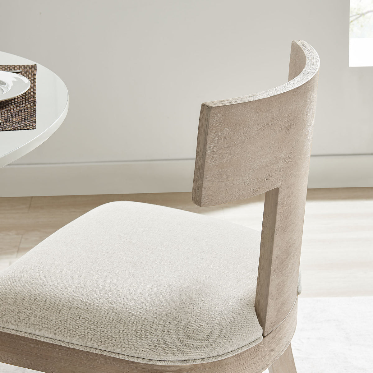 Peregrine Wood and Fabric Upholstered Dining Chairs Set of 2 - Natural Heathered Weave Ivory