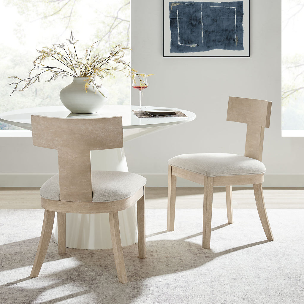 Peregrine Wood and Fabric Upholstered Dining Chairs Set of 2 - Natural Heathered Weave Ivory