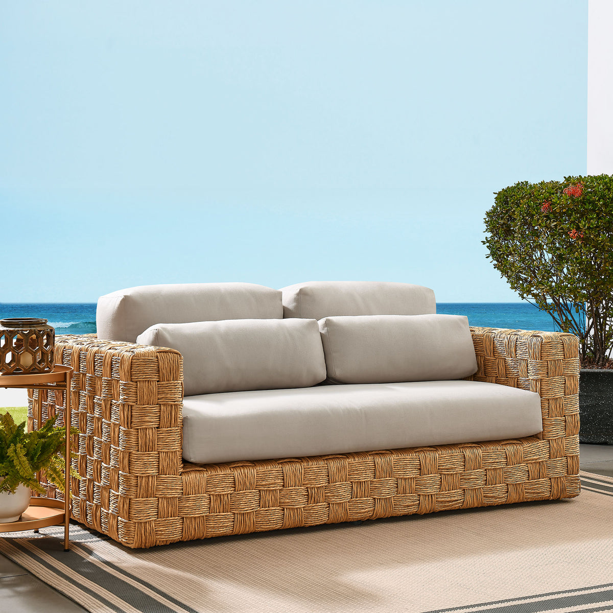 Thames Outdoor Patio Wicker Outdoor Patio Rattan Loveseat - Natural Light Gray