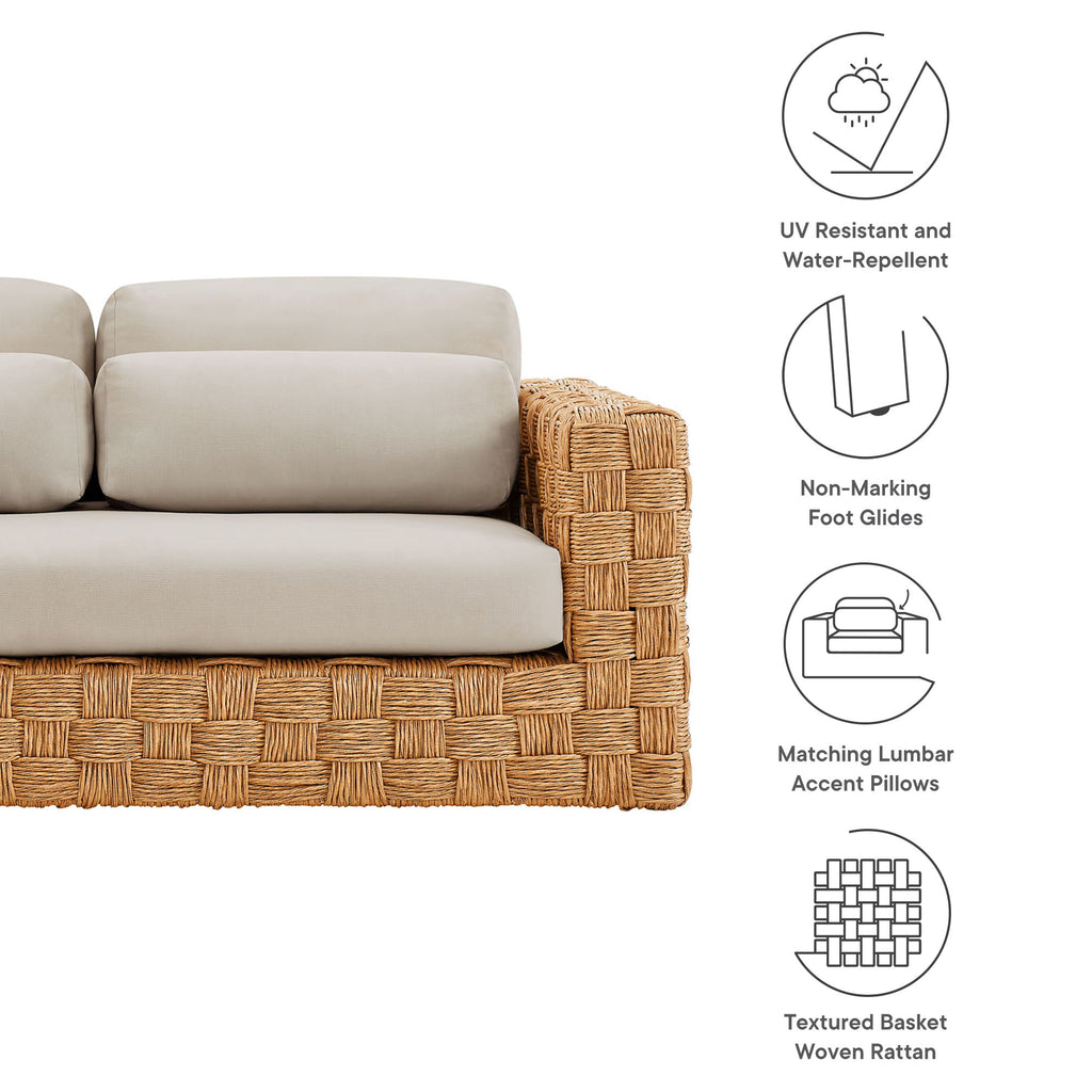 Thames Outdoor Patio Wicker Outdoor Patio Rattan Loveseat - Natural Light Gray