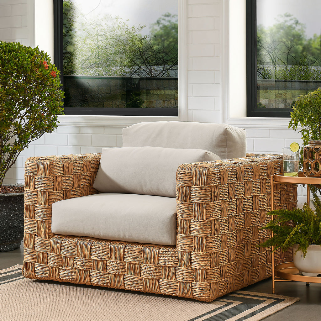 Thames Outdoor Patio Wicker Outdoor Patio Rattan Armchair - Natural Light Gray